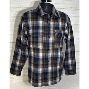 NEW! Filson Mackinaw Wool Jac Shirt Mens Size LARGE Brown Blue Plaid Jacket Coat